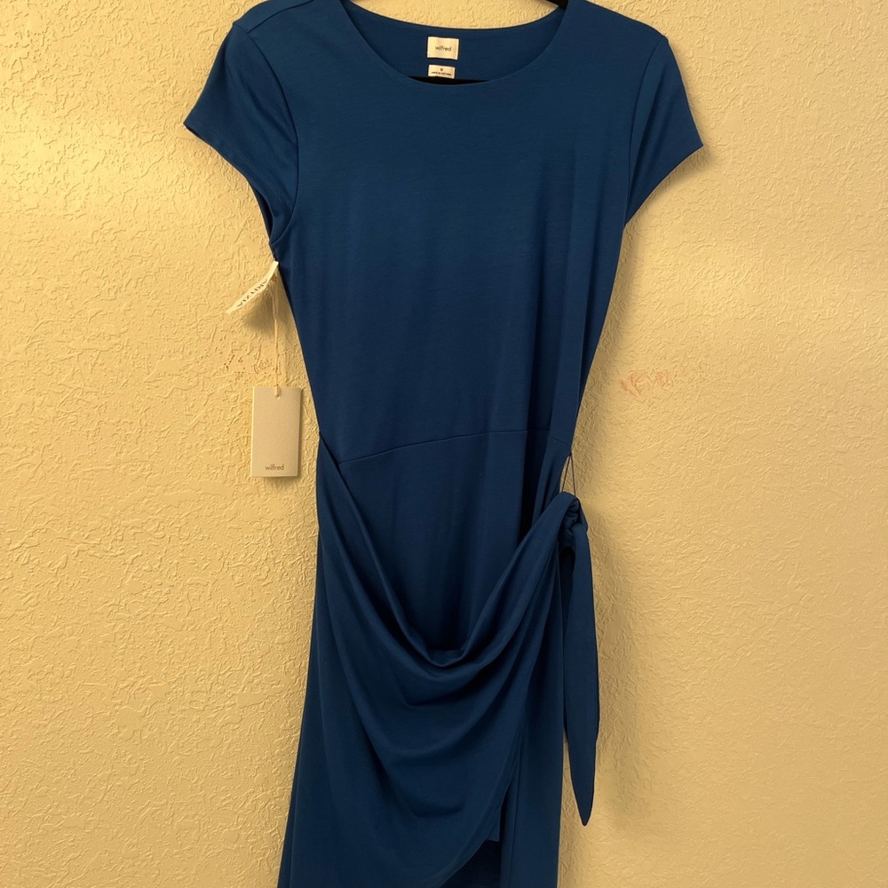 Aritzia Wilfred Medium Tramarine Blue New Lune Wrap Belt Stretch Dress NEW